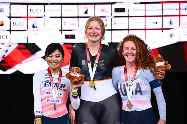 UCI Para Cycling Road World Cup: Round 3 Picture by Olly Hassell SWpix.com - 08 05 2026 - Cycling - UCI Para Cycling Road World Cup: Round 3 - Pescara, Abruzzo, Italy - Women C3 Individual Time Trial (ITT) Podium - Marie Quellhorst (Germany) receives the Gold Medal, Keiko Sugiura (Japan) receives the Silver Medal and Clara Brown (United States) receives the Bronze Medal Copyright: x xSWpix.comx(t axPhotographyxHubxLtd)xOllyxHassell SWpix.comx SWP-3030-13999