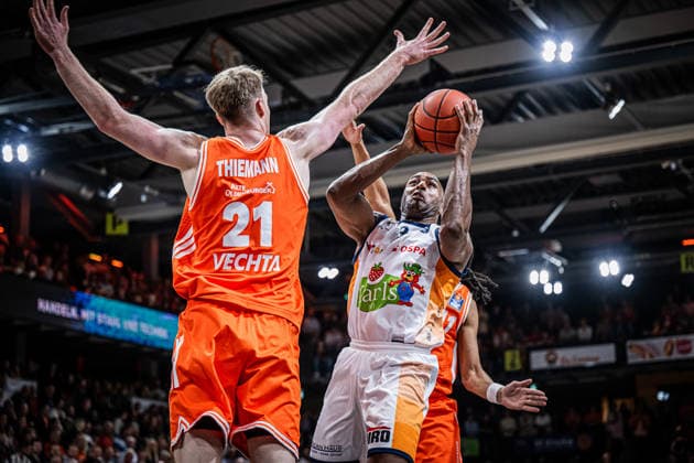 1 Basketball Bundesliga, easyCredit BBL, Season 2025 2026, Men, Main Round, 33 Matchday, 08 05 2026, RASTA Vechta Rostock Seawolves DeAndre Lansdowne 9 Rostock Seawolves in action Vechta RASTA Dome Lower Saxony Germany