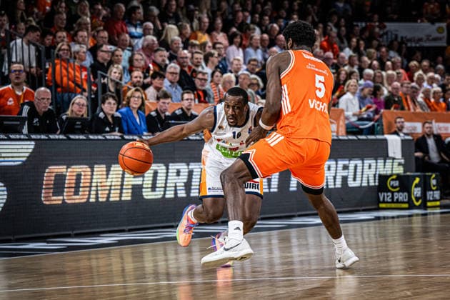 1 Basketball Bundesliga, easyCredit BBL, Season 2025 2026, Men, Main Round, 33 Matchday, 08 05 2026, RASTA Vechta Rostock Seawolves Phillip Greene 16 Rostock Seawolves in action Vechta RASTA Dome Lower Saxony Germany