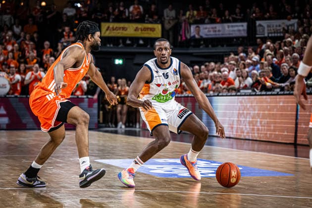 1 Basketball Bundesliga, easyCredit BBL, Season 2025 2026, Men, Main Round, 33 Matchday, 08 05 2026, RASTA Vechta Rostock Seawolves Phillip Greene 16 Rostock Seawolves in action Vechta RASTA Dome Lower Saxony Germany