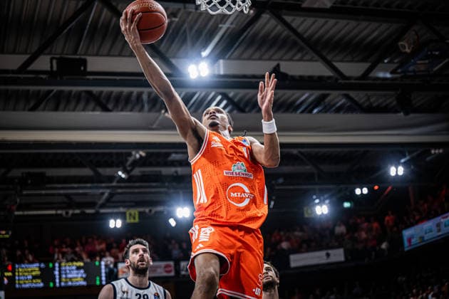 1 Basketball Bundesliga, easyCredit BBL, Season 2025 2026, Men, Main Round, 33 Matchday, 08 05 2026, RASTA Vechta Rostock Seawolves Alonzo Verge 11 RASTA Vechta at the basket Vechta RASTA Dome Lower Saxony Germany