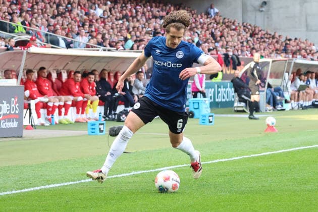 08 05 2026, xrekx, Fußball 2 Bundesliga, 1 FC Kaiserslautern Arminia Bielefeld v l Mael Corboz Arminia Bielefeld DFL DFB REGULATIONS PROHIBIT ANY USE OF PHOTOGRAPHS as IMAGE SEQUENCES and or QUASI VIDEO Kaiserslautern