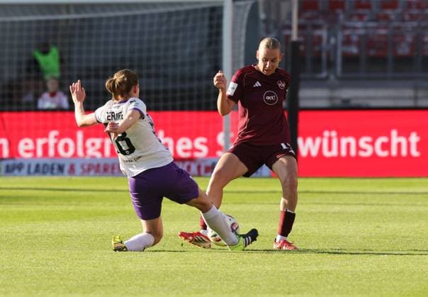 08 05 2026 Soccer Season 2025 2026 1 Women Soccer Bundesliga 25 Matchday 1 FC Nürnberg FCN Club SGS Essen Sportfoto Zink DaMa xdaxmax Lena Ostermeier 18, SGS Essen Emöke Emoeke Papai 15, 1 FC Nürnberg FCN
