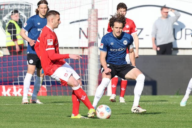 08 05 2026, xrekx, Fußball 2 Bundesliga, 1 FC Kaiserslautern Arminia Bielefeld v l Luca Sirch 1 FC Kaiserslautern Mael Corboz Arminia Bielefeld DFL DFB REGULATIONS PROHIBIT ANY USE OF PHOTOGRAPHS as IMAGE SEQUENCES and or QUASI VIDEO Kaiserslautern