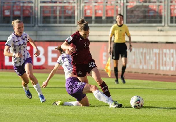 08 05 2026 Soccer Season 2025 2026 1 Womens Soccer Bundesliga 25 Matchday 1 FC Nürnberg FCN Club SGS Essen Sportfoto Zink DaMa xdaxmax Beke Sterner 19, SGS Essen Lena Ostermeier 18, SGS Essen Nastassja Lein 24, 1 FC Nürnberg FCN