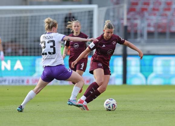 08 05 2026 Soccer Season 2025 2026 1 Women Soccer Bundesliga 25 Matchday 1 FC Nuremberg FCN Club SGS Essen Sportfoto Zink DaMa xdaxmax Julia Debitzki 23, SGS Essen Meret Günster Guenster 8, 1 FC Nuremberg FCN
