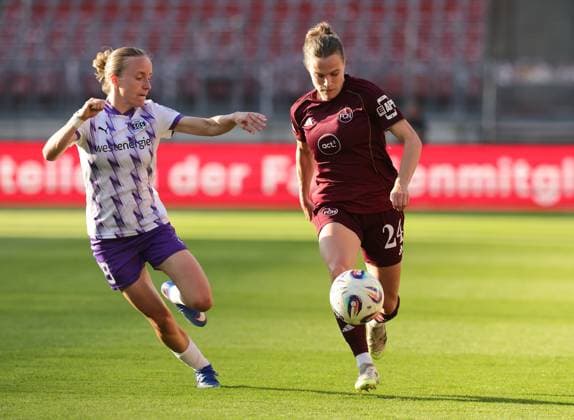08 05 2026 Soccer Season 2025 2026 1 Womens Soccer Bundesliga 25 Matchday 1 FC Nürnberg FCN Club SGS Essen Sportfoto Zink DaMa xdaxmax Beke Sterner 19, SGS Essen Nastassja Lein 24, 1 FC Nürnberg FCN