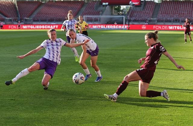 08 05 2026 Soccer Season 2025 2026 1 Women Soccer Bundesliga 25 Matchday 1 FC Nürnberg FCN Club SGS Essen Sportfoto Zink DaMa xdaxmax Nastassja Lein 24, 1 FC Nürnberg FCN with shot on goal
