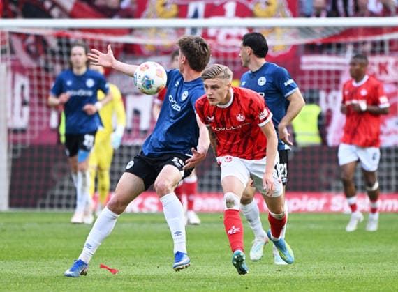 Soccer 2 Bundesliga Season 2025 26 1 FC Kaiserslautern 08 05 2026 Fritz Walter Stadion 1 FC Kaiserslautern fck Arminia Bielefeld bi Joel GRODOWSKI Arminia Bielefeld , li Norman BASSETTE 1 FC Kaiserslautern 1 FC Kaiserslautern