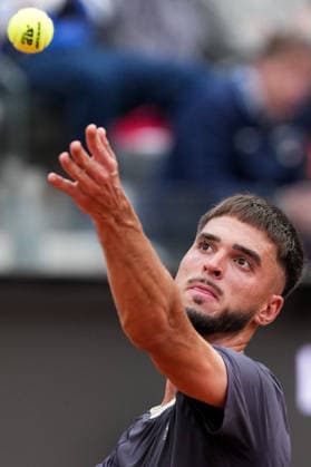 Dino Prizmic of Croatia serves during the match against Novak Djokovic of Serbia at the Internazionali BNL d Italia 2026 tennis tournament at Foro Italico in Rome (Italy) on May, 8, 2026. AntoniettaxBaldassarre