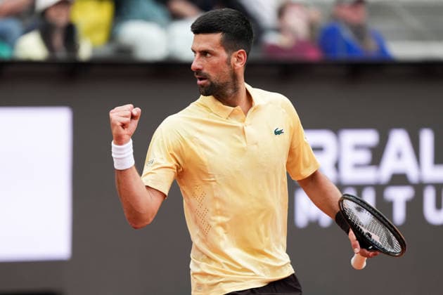 Novak Djokovic of Serbia celebrates during the match against Dino Prizmic of Croatia at the Internazionali BNL d Italia 2026 tennis tournament at Foro Italico in Rome (Italy) on May, 8, 2026. AntoniettaxBaldassarre