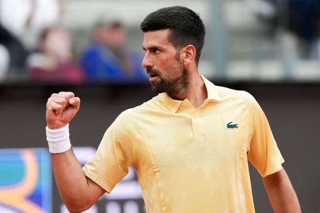 Novak Djokovic of Serbia celebrates during the match against Dino Prizmic of Croatia at the Internazionali BNL d Italia 2026 tennis tournament at Foro Italico in Rome (Italy) on May, 8, 2026. AntoniettaxBaldassarre