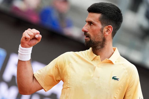 Novak Djokovic of Serbia celebrates during the match against Dino Prizmic of Croatia at the Internazionali BNL d Italia 2026 tennis tournament at Foro Italico in Rome (Italy) on May, 8, 2026. AntoniettaxBaldassarre
