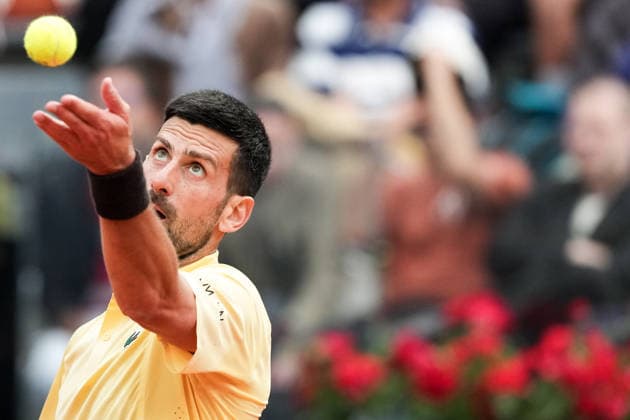 Novak Djokovic of Serbia serves during the match against Dino Prizmic of Croatia at the Internazionali BNL d Italia 2026 tennis tournament at Foro Italico in Rome (Italy) on May, 8, 2026. AntoniettaxBaldassarre
