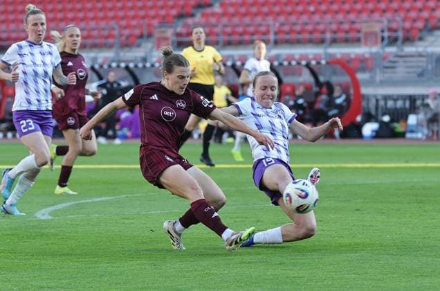08 05 2026 Soccer Season 2025 2026 1 Women Soccer Bundesliga 25 Matchday 1 FC Nürnberg FCN Club SGS Essen Sportfoto Zink DaMa xdaxmax Nastassja Lein 24, 1 FC Nürnberg FCN with shot on goal