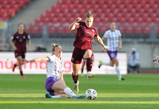 08 05 2026 Soccer Season 2025 2026 1 Womens Soccer Bundesliga 25 Matchday 1 FC Nürnberg FCN Club SGS Essen Sportfoto Zink DaMa xdaxmax Julia Debitzki 23, SGS Essen Nastassja Lein 24, 1 FC Nürnberg FCN