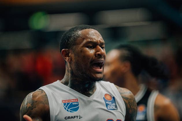 BB TS Men Syntainics MBC BMA365 Bamberg Baskets Charles Callison Syntainics MBC during the 2025 2026 season in the EasyCredit Bundesliga between Syntainics MBC and BMA365 Bamberg Baskets at Stadthalle Weissenfels on May 8, 2026 in Weissenfels, Sachsen Anhalt, Germany