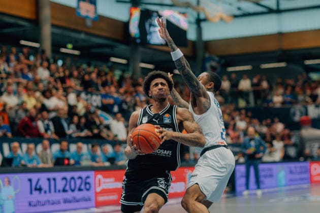 BB TS Men Syntainics MBC BMA365 Bamberg Baskets Demarcus Demonia BMA365 Bamberg Baskets , Charles Callison Syntainics MBC during the 2025 2026 season in the EasyCredit Bundesliga between Syntainics MBC and BMA365 Bamberg Baskets at Stadthalle Weissenfels on May 8, 2026 in Weissenfels, Sachsen Anhalt, Germany