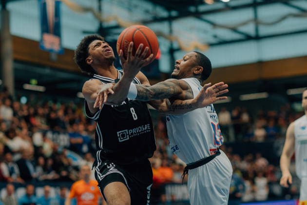 BB TS Men Syntainics MBC BMA365 Bamberg Baskets Demarcus Demonia BMA365 Bamberg Baskets , Charles Callison Syntainics MBC during the 2025 2026 season in the EasyCredit Bundesliga between Syntainics MBC and BMA365 Bamberg Baskets at Stadthalle Weissenfels on May 8, 2026 in Weissenfels, Sachsen Anhalt, Germany