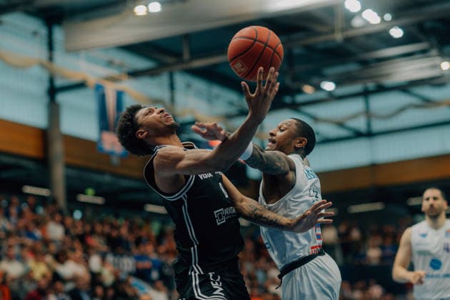 BB TS Men Syntainics MBC BMA365 Bamberg Baskets Demarcus Demonia BMA365 Bamberg Baskets , Charles Callison Syntainics MBC during the 2025 2026 season in the EasyCredit Bundesliga between Syntainics MBC and BMA365 Bamberg Baskets at Stadthalle Weissenfels on May 8, 2026 in Weissenfels, Sachsen Anhalt, Germany