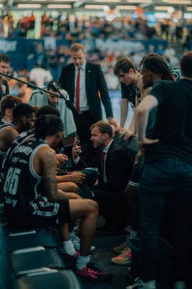 BB TS Men Syntainics MBC BMA365 Bamberg Baskets Coach Anton Gavel BMA365 Bamberg Baskets in the timeout during the 2025 2026 season in the EasyCredit Bundesliga between Syntainics MBC and BMA365 Bamberg Baskets at Stadthalle Weissenfels on May 8, 2026 in Weissenfels, Sachsen Anhalt, Germany