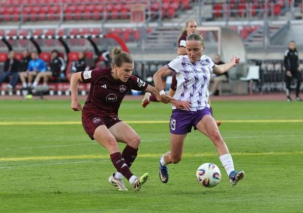 08 05 2026 Soccer Season 2025 2026 1 Women Soccer Bundesliga 25 Matchday 1 FC Nürnberg FCN Club SGS Essen Sportfoto Zink DaMa xdaxmax Nastassja Lein 24, 1 FC Nürnberg FCN with shot on goal gg Beke Sterner 19, SGS Essen