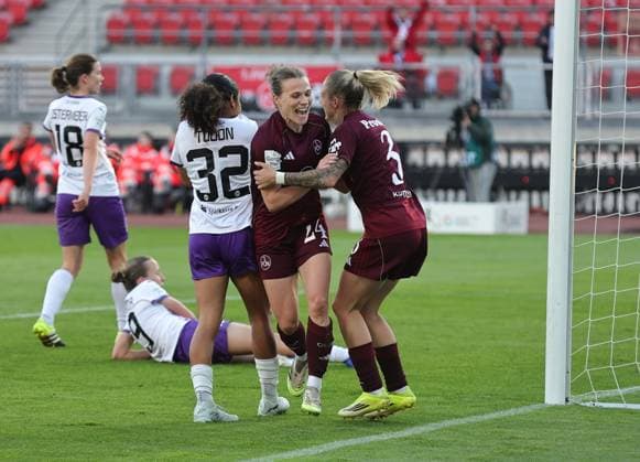 08 05 2026 Soccer Season 2025 2026 1 Womens Soccer Bundesliga 25 Matchday 1 FC Nürnberg FCN Club SGS Essen Sportfoto Zink DaMa xdaxmax Jubel Freude Torjubel nach Tor zum 2 0 Nastassja Lein 24, 1 FC Nürnberg FCN Fany Proniez 3, 1 FC Nürnberg FCN jubiliert freue sich Torschütze Nastassja Lein 24, 1 FC Nürnberg FCN