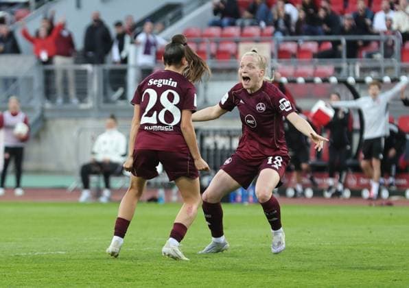08 05 2026 Soccer Season 2025 2026 1 Women Soccer Bundesliga 25 Matchday 1 FC Nuremberg FCN Club SGS Essen Sportfoto Zink DaMa xdaxmax Jubel Freude Torjubel nach Tor zum 3 0 Maelle Seguin 28, 1 FC Nuremberg FCN Franziska Mai 18, 1 FC Nuremberg FCN jubelt freut Torschütze Maelle Seguin 28, 1 FC Nuremberg FCN