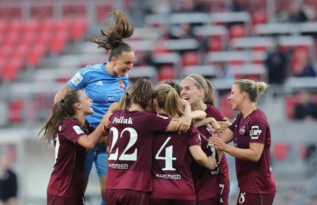 08 05 2026 Soccer Season 2025 2026 1 Women Soccer Bundesliga 25 Matchday 1 FC Nuremberg FCN Club SGS Essen Sportfoto Zink DaMa xdaxmax Jubel Freude Torjubel nach Tor zum 3 0 Maelle Seguin 28, 1 FC Nuremberg FCN und Mannschaft Team jubelt freue sich Torschütze Maelle Seguin 28, 1 FC Nuremberg FCN