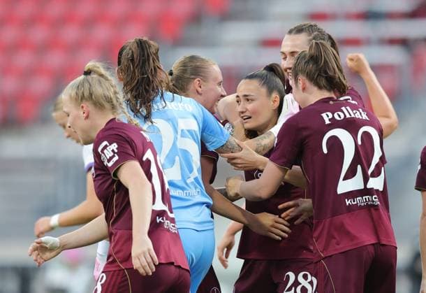 08 05 2026 Soccer Season 2025 2026 1 Women Soccer Bundesliga 25 Matchday 1 FC Nuremberg FCN Club SGS Essen Sportfoto Zink DaMa xdaxmax Jubel Freude Torjubel nach Tor zum 3 0 Maelle Seguin 28, 1 FC Nuremberg FCN und Mannschaft Team jubelt freue sich Torschütze Maelle Seguin 28, 1 FC Nuremberg FCN