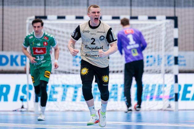 Noah Beyer Bergischer HC, 02 in goal celebration GER, GWD Minden vs Bergischer HC, Handball, 1 Bundesliga, Matchday 31, Season 2025 2026, 08 05 2026 GER, GWD Minden vs Bergischer HC, Handball, 1 Bundesliga, Matchday 31, Season 2025 2026, 08 05 2026 Minden Copyright: xEibner-Pressefoto JanxRollingerx EP_JSK