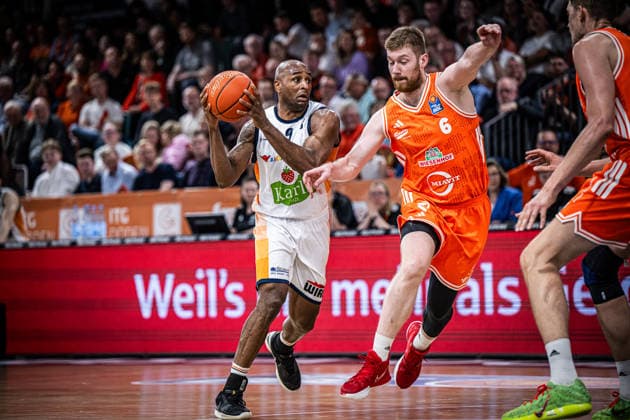 1 Basketball Bundesliga, easyCredit BBL, Season 2025 2026, Men, Main Round, 33 Matchday, 08 05 2026, RASTA Vechta Rostock Seawolves DeAndre Lansdowne 9 Rostock Seawolves in action Vechta RASTA Dome Lower Saxony Germany