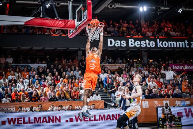 1 Basketball Bundesliga, easyCredit BBL, Season 2025 2026, Men, Main Round, 33 Matchday, 08 05 2026, RASTA Vechta Rostock Seawolves Alonzo Verge 11 RASTA Vechta at the Dunk Vechta RASTA Dome Lower Saxony Germany