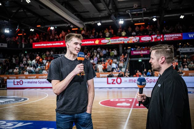 1 Basketball Bundesliga, easyCredit BBL, Season 2025 2026, Men, Main Round, Matchday 33, 08 05 2026, RASTA Vechta Rostock Seawolves Johann Grünloh during the game Vechta RASTA Dome Lower Saxony Germany