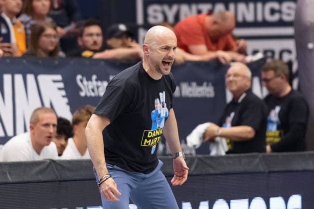 Milenko Bogicevic MBC, Head Coach , Syntainics MBC vs BMA365 Bamberg Baskets, Basketball, 1 Bundesliga, Men, 33 Matchday, Season 2025 26, 08 05 2026 Weißenfels Stadthalle Sachsen Anhalt Germany