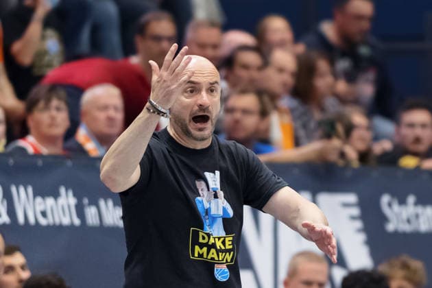 Milenko Bogicevic MBC, Head Coach , Syntainics MBC vs BMA365 Bamberg Baskets, Basketball, 1 Bundesliga, Men, 33 Matchday, Season 2025 26, 08 05 2026 Weißenfels Stadthalle Sachsen Anhalt Germany