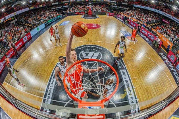 1 Basketball Bundesliga, easyCredit BBL, Season 2025 2026, Men, Main Round, 33 Matchday, 08 05 2026, RASTA Vechta Rostock Seawolves Lars Thiemann 21 RASTA Vechta at the Dunk Vechta RASTA Dome Lower Saxony Germany