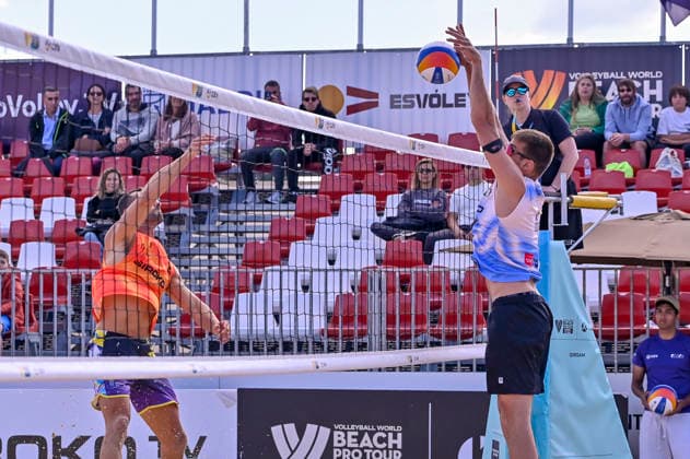 May 8, 2026, Madrid, Madrid, Spain: NATHAN MATOS of Spain and JANNIS HOPT of Germany during the men s preliminary round match (Pool C) between the German national team, Nationalteam and the Spanish national team, held at the Beach Pro Tour Futures Madrid 2026 at the Parque Deportivo Puerta de Hierro on May 8, 2026, in Madrid, Spain. Beach Pro Tour Futures Madrid 2026 (Men s) - 05.08.26 (Day Two)  - ZUMAc312 20260508_zsp_c312_013 Copyright: xOscarxManuelxSanchezx
