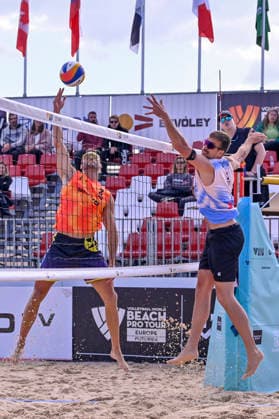 May 8, 2026, Madrid, Madrid, Spain: NATHAN MATOS of Spain and JANNIS HOPT of Germany during the men s preliminary round match (Pool C) between the German national team, Nationalteam and the Spanish national team, held at the Beach Pro Tour Futures Madrid 2026 at the Parque Deportivo Puerta de Hierro on May 8, 2026, in Madrid, Spain. Madrid Spain - ZUMAc312 20260508_zsp_c312_015 Copyright: xOscarxManuelxSanchezx