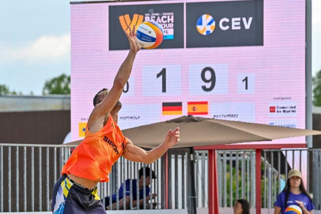 May 8, 2026, Madrid, Madrid, Spain: NATHAN MATOS of Spain during the men s preliminary round match (Pool C) between the German national team, Nationalteam and the Spanish national team, held at the Beach Pro Tour Futures Madrid 2026 at the Parque Deportivo Puerta de Hierro on May 8, 2026, in Madrid, Spain. Beach Pro Tour Futures Madrid 2026 (Men s) - 05.08.26 (Day Two)  - ZUMAc312 20260508_zsp_c312_040 Copyright: xOscarxManuelxSanchezx