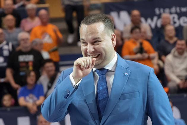 Martin Geissler MBC, Manager , Farewell, Acknowledgements, Syntainics MBC vs BMA365 Bamberg Baskets, Basketball, 1 Bundesliga, Men, 33 Matchday, Season 2025 26, 08 05 2026 Weißenfels Stadthalle Sachsen Anhalt Germany