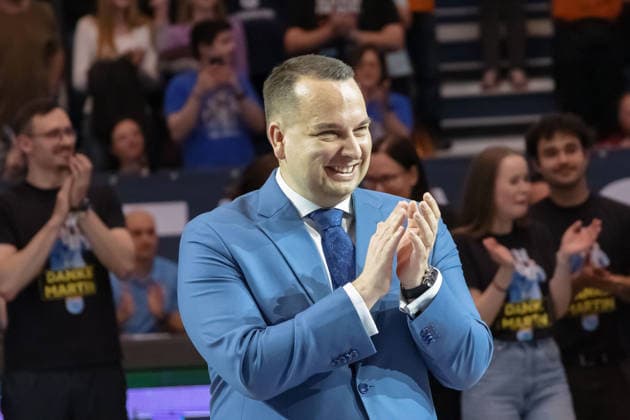 Martin Geissler MBC, Manager , Farewell, Acknowledgements, Syntainics MBC vs BMA365 Bamberg Baskets, Basketball, 1 Bundesliga, Men, 33 Matchday, Season 2025 26, 08 05 2026 Weißenfels Stadthalle Sachsen Anhalt Germany