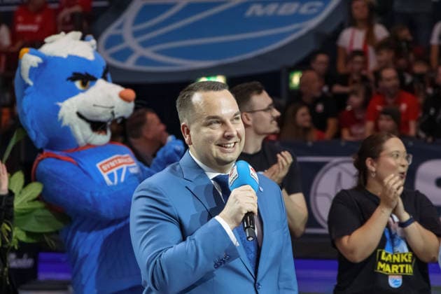 Martin Geissler MBC, Manager , Farewell, Acknowledgements, Syntainics MBC vs BMA365 Bamberg Baskets, Basketball, 1 Bundesliga, Men, 33 Matchday, Season 2025 26, 08 05 2026 Weißenfels Stadthalle Sachsen Anhalt Germany
