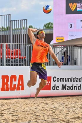 May 8, 2026, Madrid, Madrid, Spain: PABLO PEREZ SUAREZ of Spain during the men s preliminary round match (Pool C) between the German national team, Nationalteam and the Spanish national team, held at the Beach Pro Tour Futures Madrid 2026 at the Parque Deportivo Puerta de Hierro on May 8, 2026, in Madrid, Spain. Beach Pro Tour Futures Madrid 2026 (Men s) - 05.08.26 (Day Two)  - ZUMAc312 20260508_zsp_c312_052 Copyright: xOscarxManuelxSanchezx