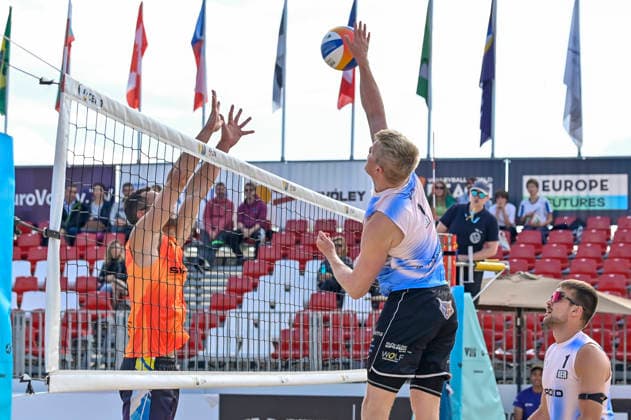 May 8, 2026, Madrid, Madrid, Spain: GEORG WOLF of Germany during the men s preliminary round match (Pool C) between the German national team, Nationalteam and the Spanish national team, held at the Beach Pro Tour Futures Madrid 2026 at the Parque Deportivo Puerta de Hierro on May 8, 2026, in Madrid, Spain. Madrid Spain - ZUMAc312 20260508_zsp_c312_049 Copyright: xOscarxManuelxSanchezx