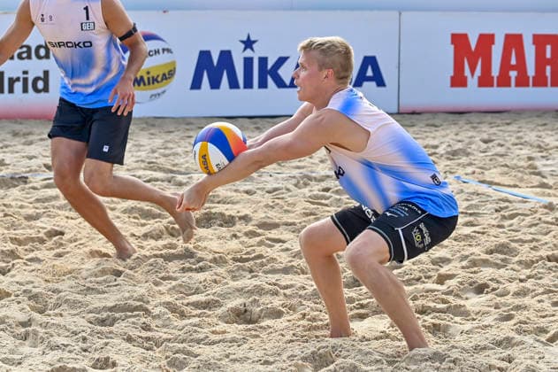 May 8, 2026, Madrid, Madrid, Spain: GEORG WOLF of Germany during the men s preliminary round match (Pool C) between the German national team, Nationalteam and the Spanish national team, held at the Beach Pro Tour Futures Madrid 2026 at the Parque Deportivo Puerta de Hierro on May 8, 2026, in Madrid, Spain. Madrid Spain - ZUMAc312 20260508_zsp_c312_050 Copyright: xOscarxManuelxSanchezx