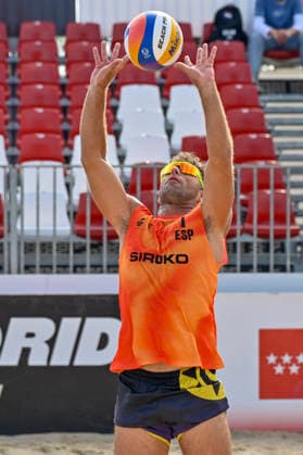 May 8, 2026, Madrid, Madrid, Spain: PABLO PEREZ SUAREZ of Spain during the men s preliminary round match (Pool C) between the German national team, Nationalteam and the Spanish national team, held at the Beach Pro Tour Futures Madrid 2026 at the Parque Deportivo Puerta de Hierro on May 8, 2026, in Madrid, Spain. Madrid Spain - ZUMAc312 20260508_zsp_c312_055 Copyright: xOscarxManuelxSanchezx