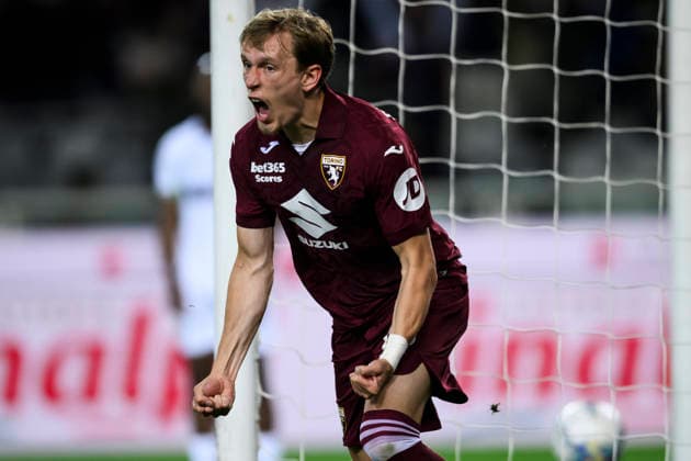Torino FC v US Sassuolo - Serie A Marcus Pedersen of Torino FC celebrates after scoring a goal during the Serie A football match between Torino FC and US Sassuolo. Turin Italy Copyright: xNicolòxCampox