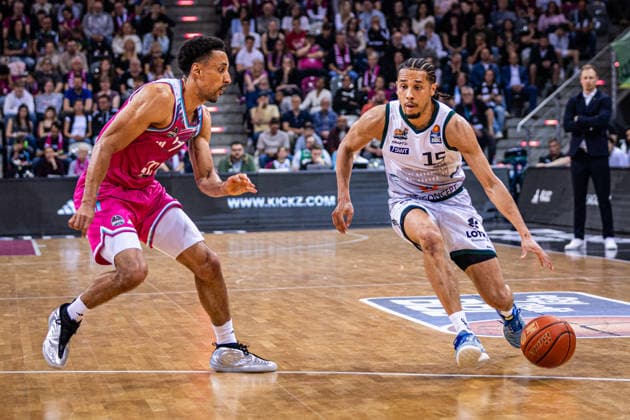 Telekom Baskets Bonn vs VET CONCEPT Gladiators Trier, 08 05 2026 Jordan Roland VET CONCEPT GLADIATORS TRIER 15 and Joel Aminu Telekom Baskets Bonn 21 Telekom Baskets Bonn vs VET CONCEPT Gladiators Trier, 08 05 2026, Telekom Dome Bonn Copyright: xBEAUTIFULxSPORTS Derixx
