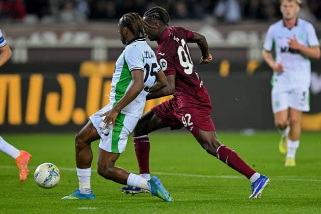 Torino™s Alieu Njie fights for the ball during the Serie B soccer match between Torino and Sassuolo at the Stadio Olimpico di Torino, Italy - Friday, May 08, 2026. - Soccer .  Copyright: xTanoxPecoraro LaPressex